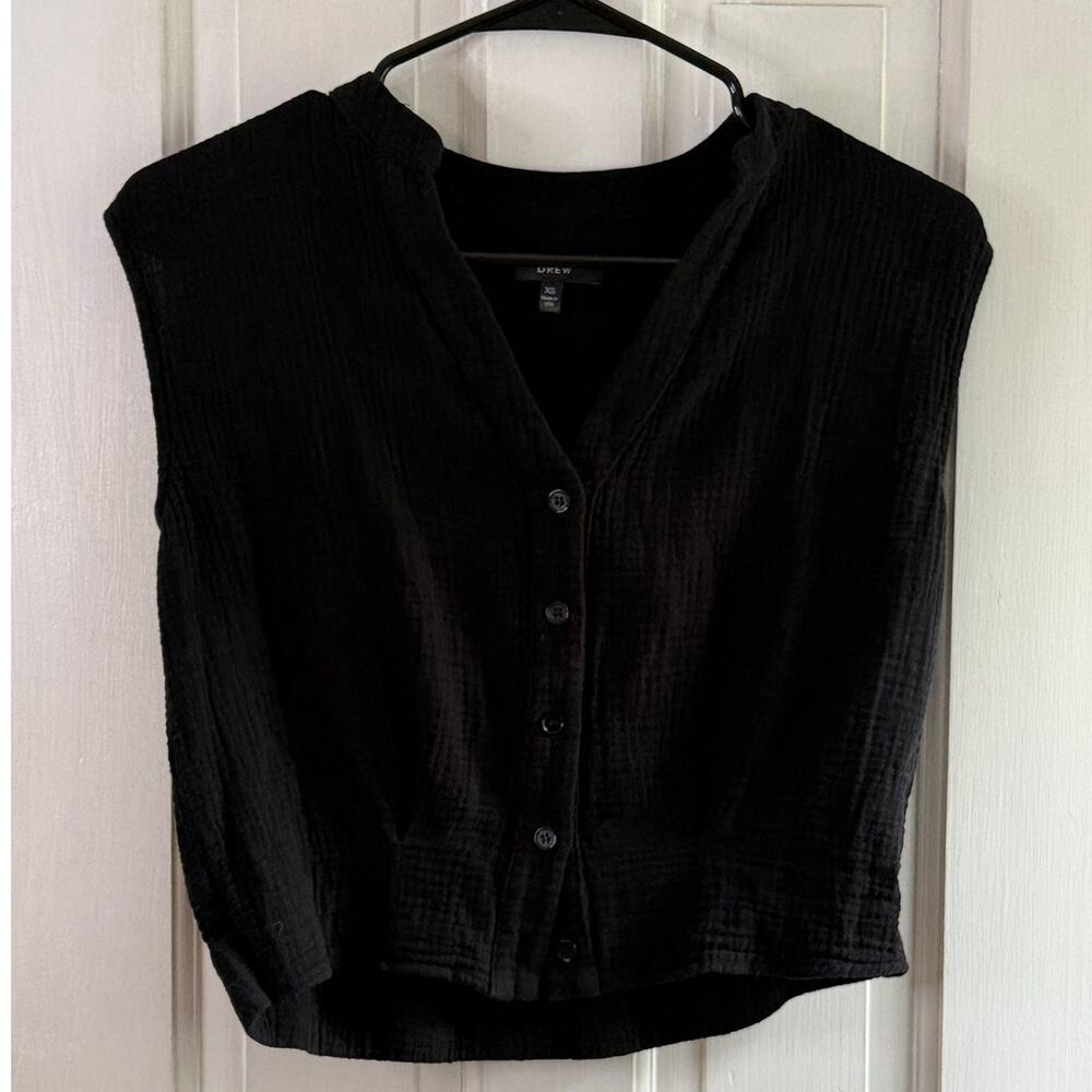 Drew Size XS Black Cotton Blouse Top Made In USA Scoop Neck
